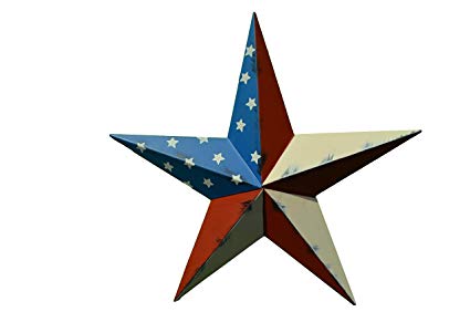 24 Inch Rustic American Americana Flag Barn Star Made with Galvanized Metal  to Prevent Rusting. Amish Hand Made Your Source for Heavy Duty Metal Tin.