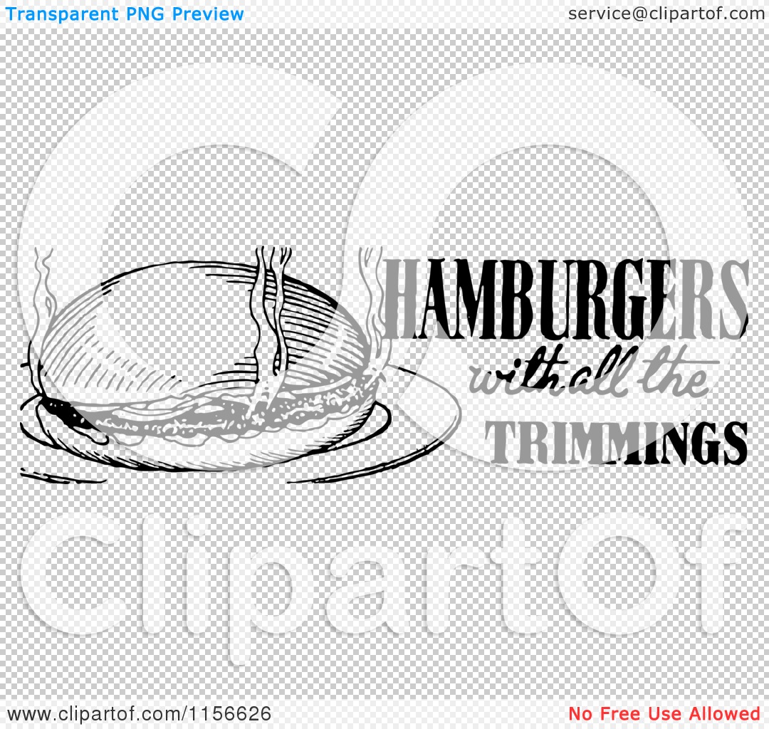 Clipart of a Black and White Retro Hamburger with All the.