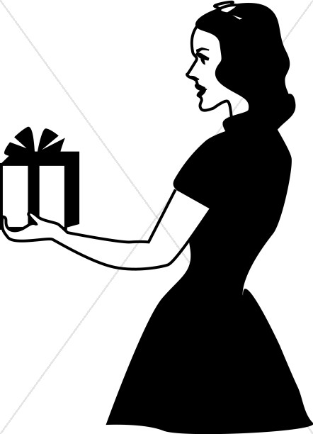 Retro Lady Giving Gift.