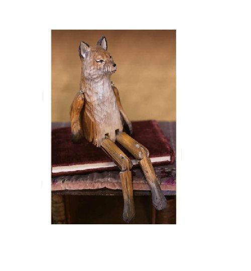 Whittled Woodland Hand Carved Fox Shelf Sitter.