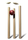 Stock Photo of Cricket Ball Hitting Wickets Front Isolated.