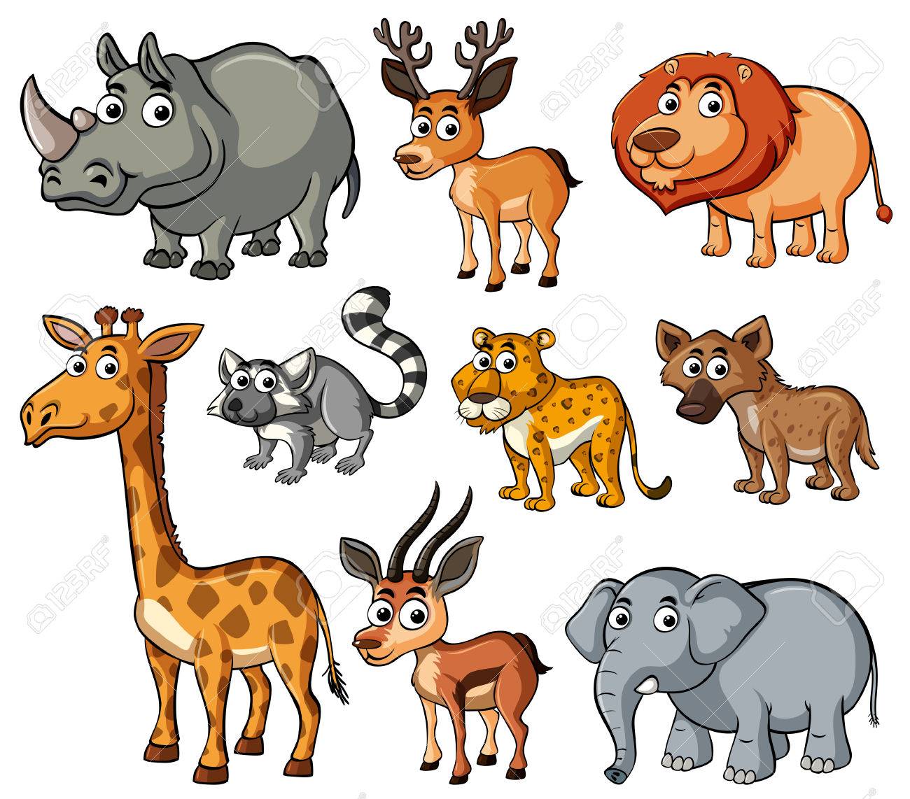 Different kinds of wild animals illustration.