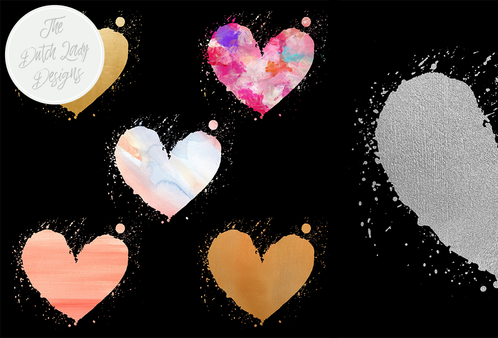 Painted Valentine Hearts Clipart Set.