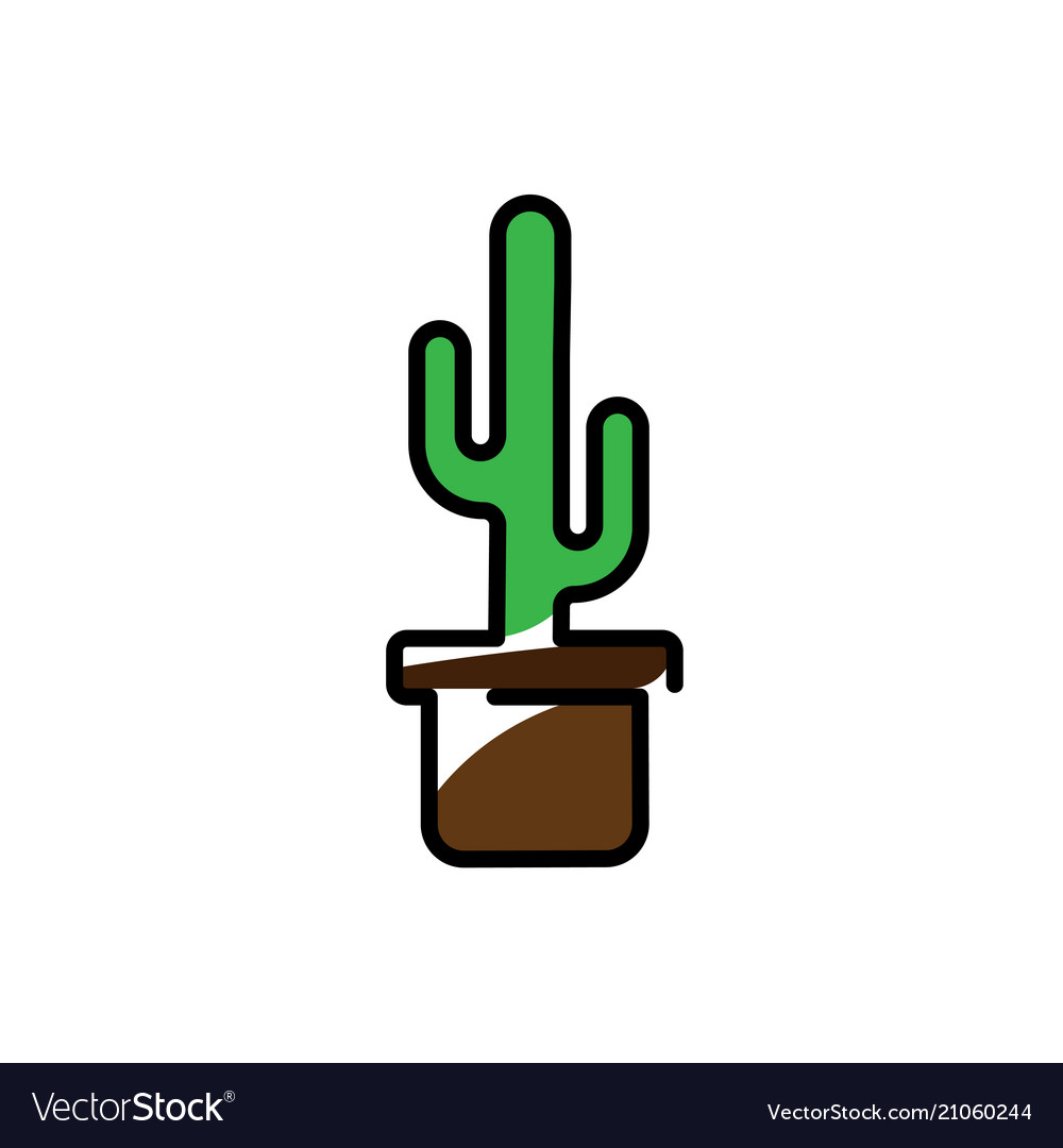 Cactus plant in a pot icon line art.