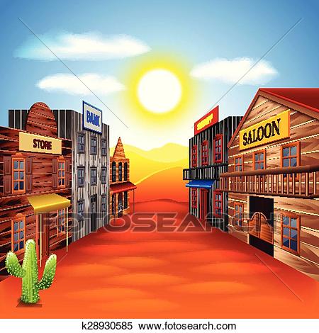 Wild west town vector background Clipart.