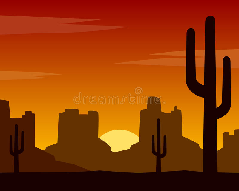 Wild West Sunset Background Stock Vector.