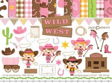 Girly Wild West clip art and digital paper pack.