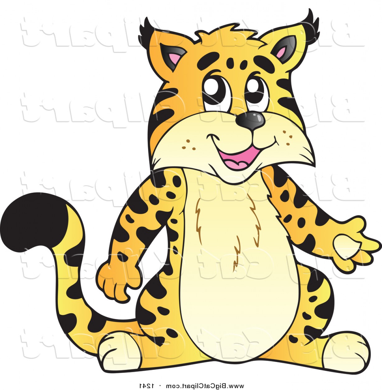 Big Cat Cartoon Vector Clipart Of A Presenting Wildcat By Visekart.