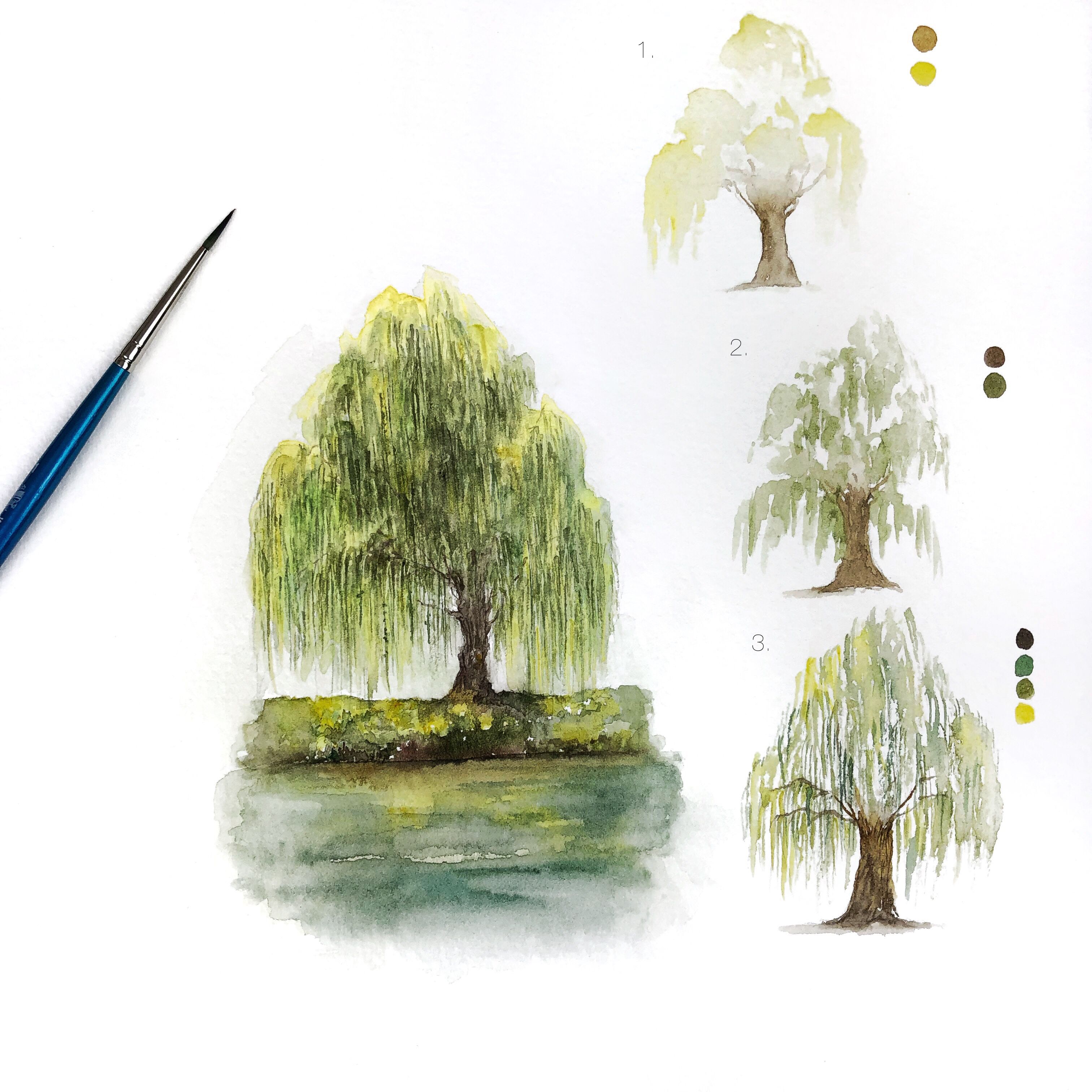 Simple willow tree painting with 3 steps. #art #artist.