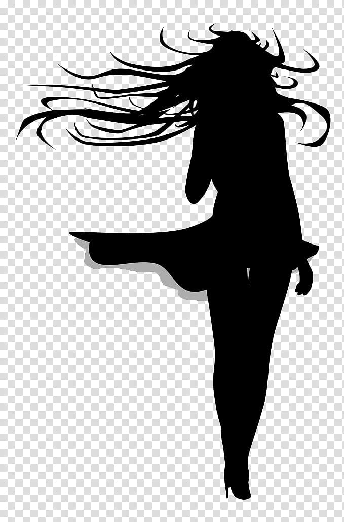 Wind Hair Drawing , Black figure silhouette transparent.