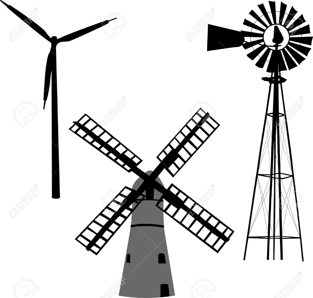 silhouette of windmill.