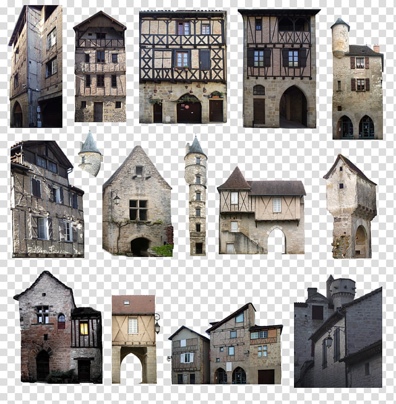 Medieval house , assorted concrete houses collage.