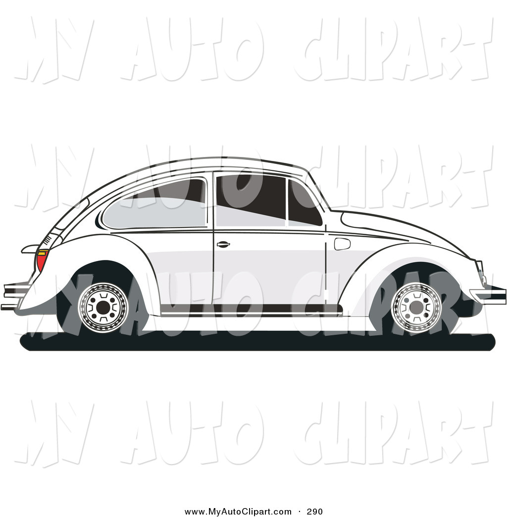 Clip Art of a White Volkswagen Bug Car in Profile, with Tinted.