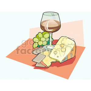 wine glass and cheese clipart. Royalty.
