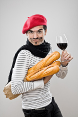 French Baguettes and Wine Stock Photos.