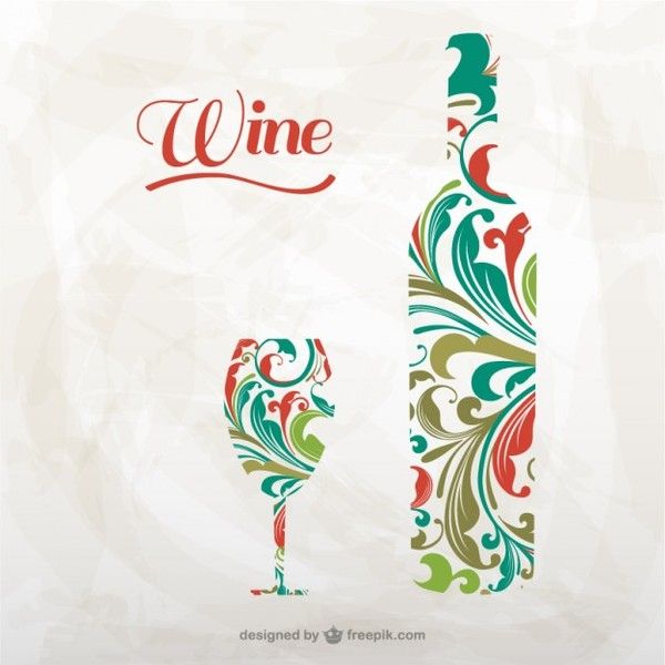 Artistic Wine Bottle and Glass Free Vector.