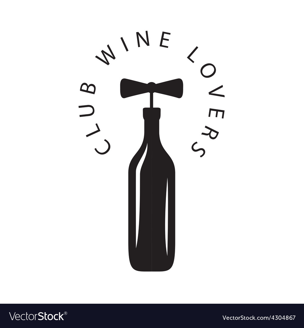 Logo bottle of wine with corkscrew.