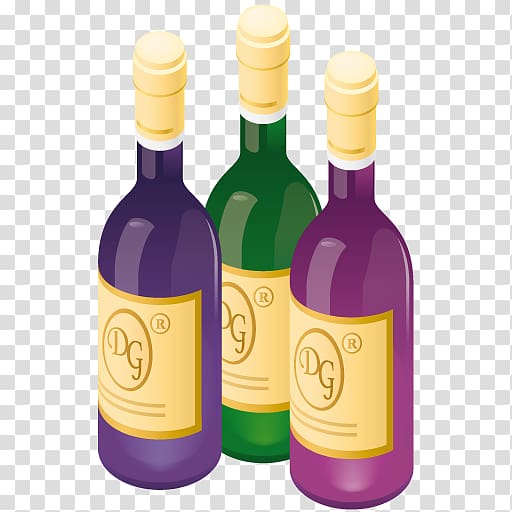 Three DG wine bottles illustration, glass bottle liqueur.
