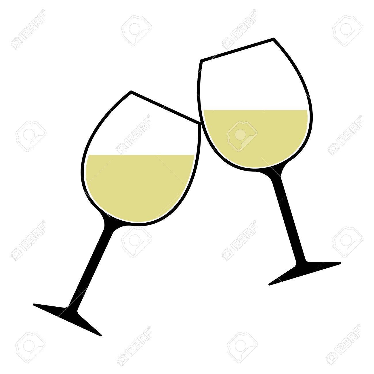 White Wine Glasses Clinking Vector Isolated.