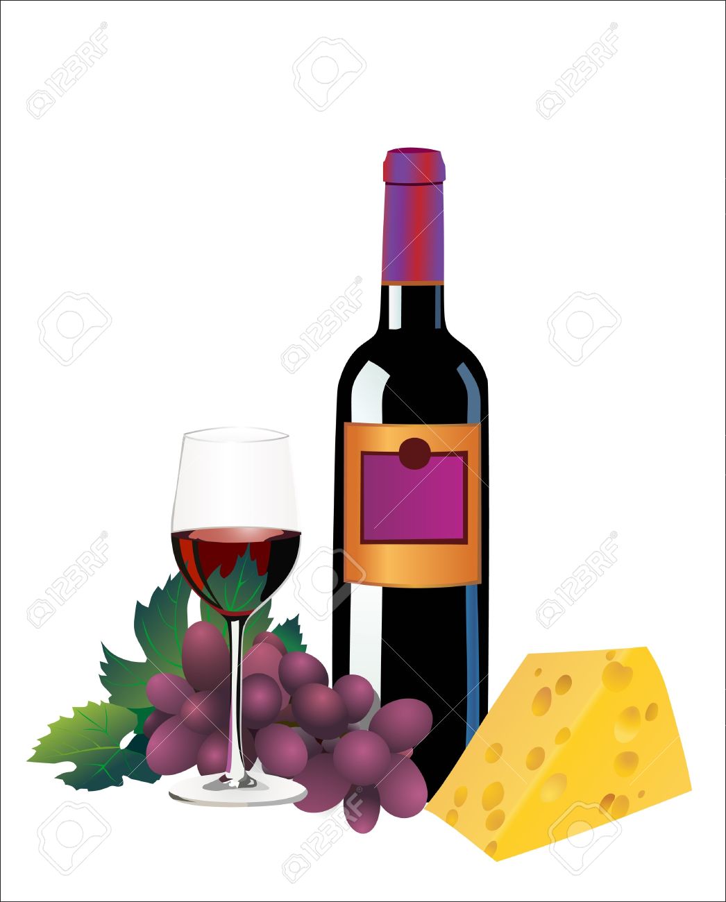 Red Wine Cheese Illustration, Wine cheese flat Illustrations.