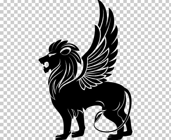 Winged Lion PNG, Clipart, Animals, Black And Wh, Carnivoran, Cat.