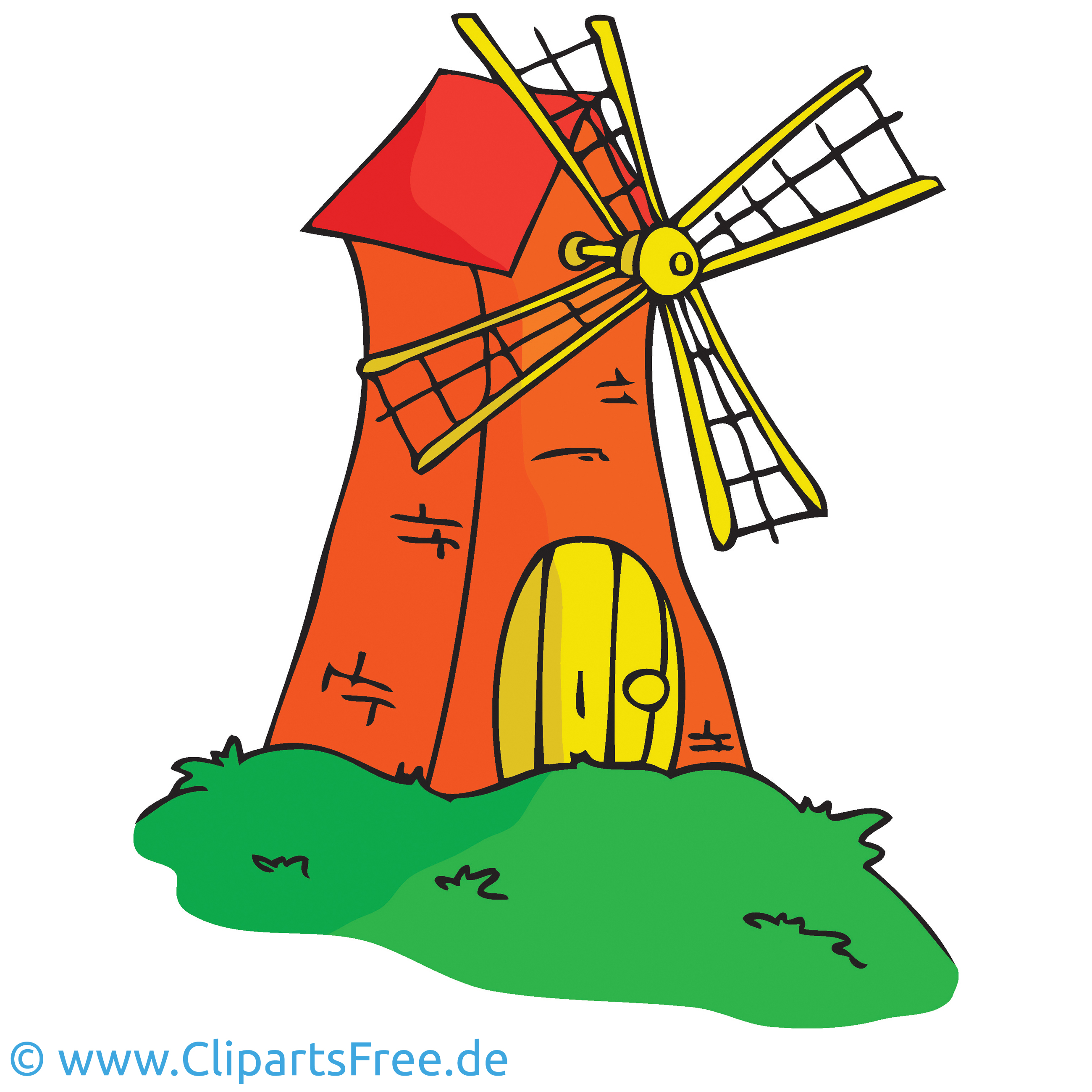Windmühle Bild, Cartoon, Clipart, Grafik, Illustration.