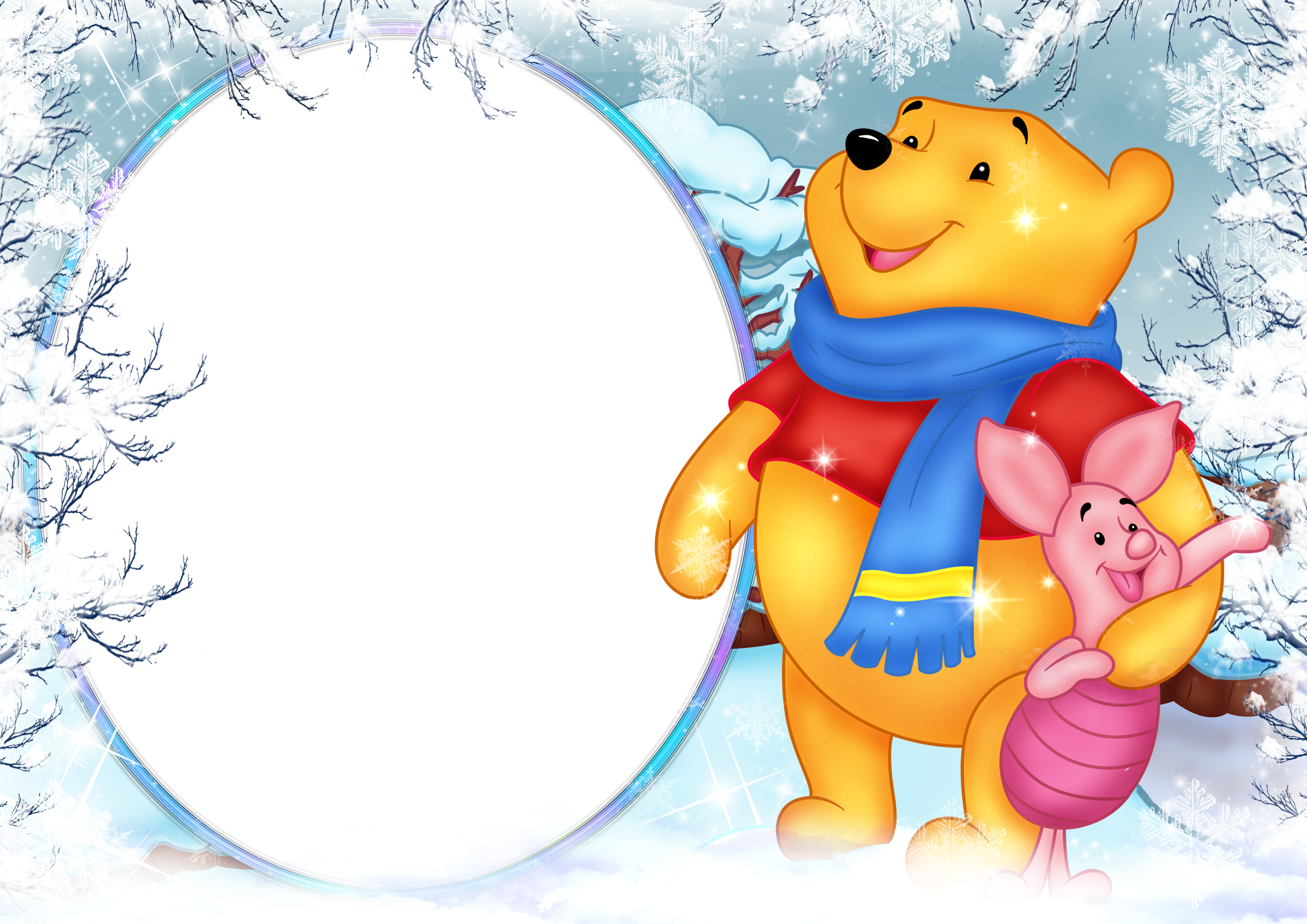 Winnie the Pooh Winter Holiday PNG Photo Frame.