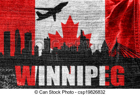Drawings of View of Winnipeg on the Canadian flag on the jeans.