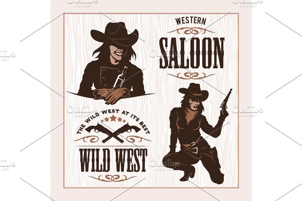 Set of Hipster Vintage Labels, Logotypes, Badges for Your Business. Wild  West Theme..