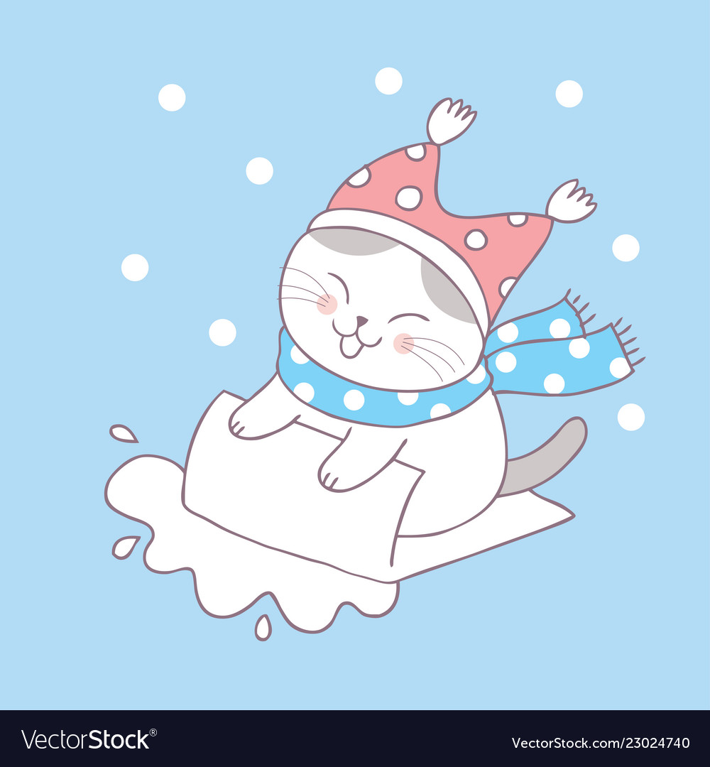 Cartoon cute winter cat.