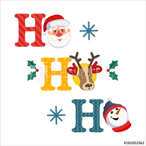 Holiday decoration. Cute Santa Claus, reindeer, snowman.