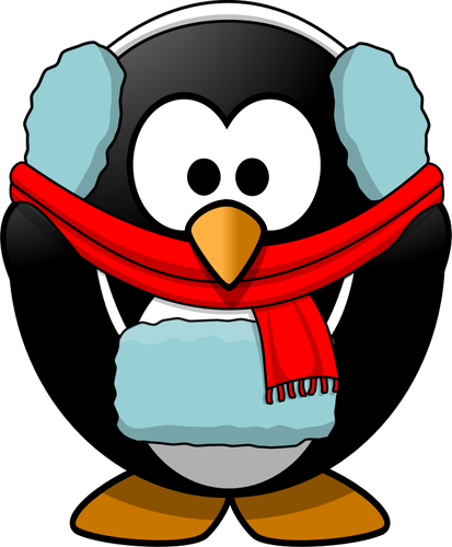Vector graphics of penguin in winter clothes.