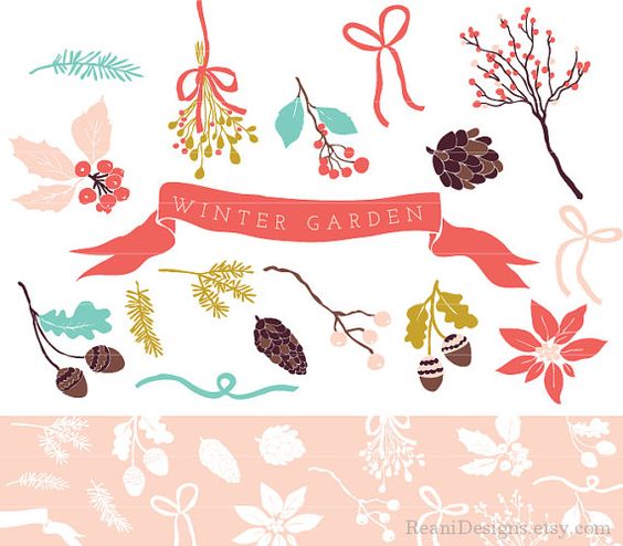 Winter Garden Clipart and Photoshop Brushes for personal and.