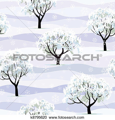 Clipart of trees in snow in winter garden seamless k8795620.