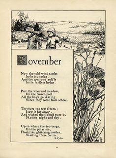 November poem, K Pyle poetry, vintage skating poem, black and.