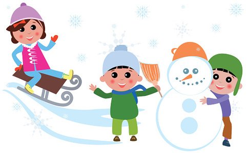 Cute kids playing at Winter Clipart Image.