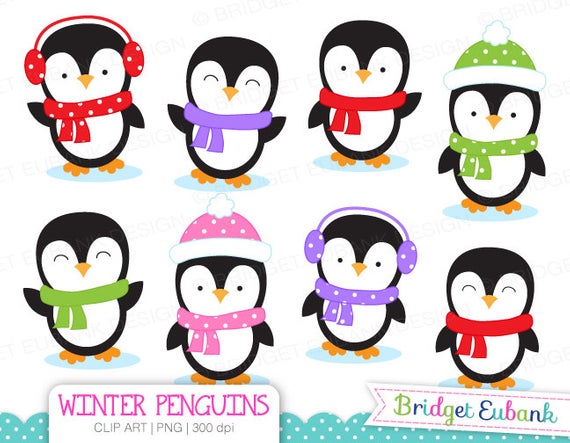 Penguin Clipart, Penguins Clipart, Winter clipart, Christmas clipart, 8  High Quality PNG Images, Instant Download.