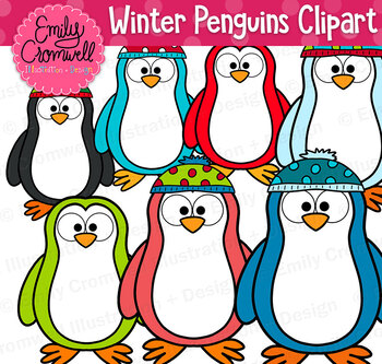 Winter Penguins Digital Clipart, Cute Christmas Clipart.