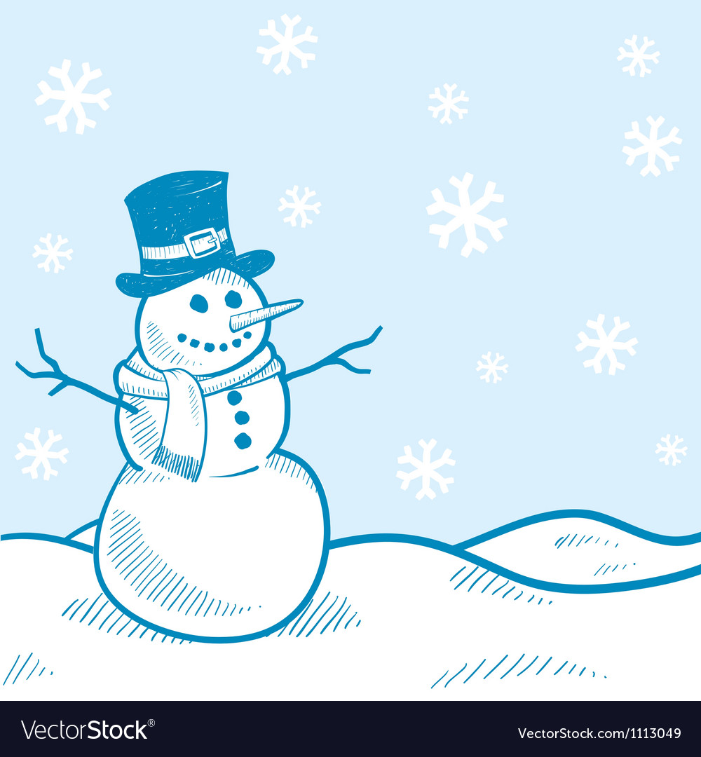 Doodle snowman winter scene.