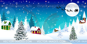 Christmas winter village night snow Santa.