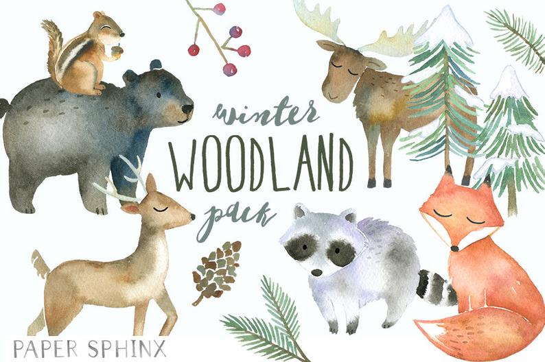 Winter Woodland Animals Clipart.