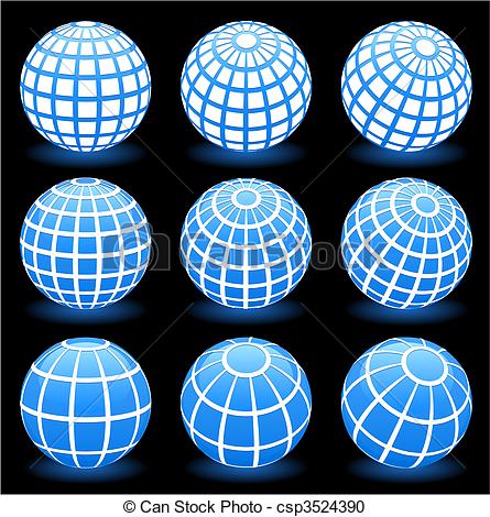 Vector Clipart of globe wire frame symbols.