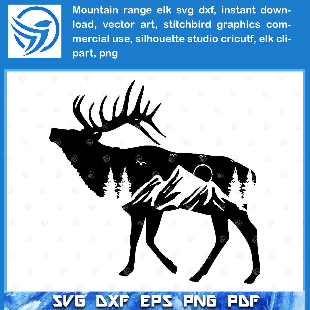 Mountain Range Elk SVG DXF, Instant Download, Vector Art.