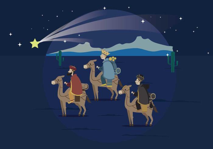 Three Wise Man Carrying Gold For Baby Jesus Illustration.