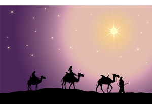 Clip Art Illustration of the Three Wise Men Following the.