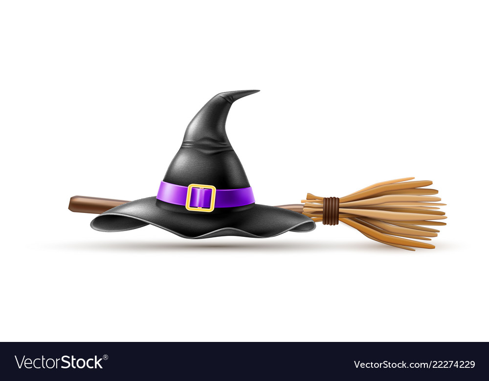 Happy halloween elements witch hat broom.