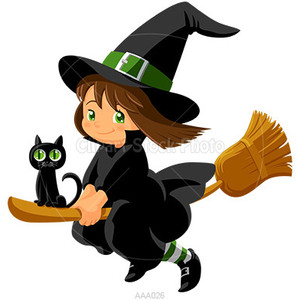 Cartoon Witch Clipart, Royalty Free Baby Girl Wizard Stock I.
