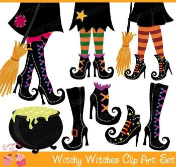 Halloween Witchy Witches Shoes Clipart Set.