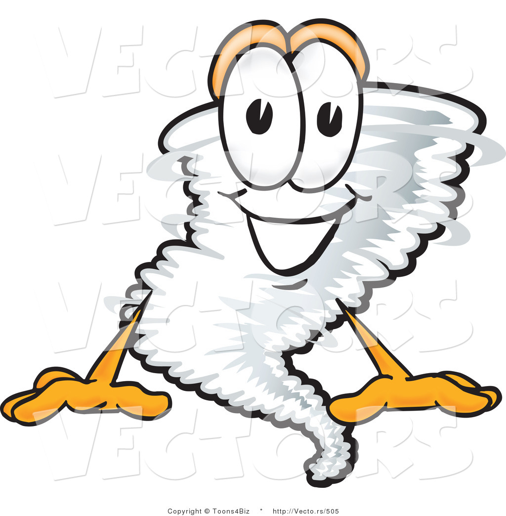 Vector of a Cartoon Tornado Mascot Sitting with a Smile by.
