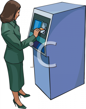 Woman Getting Money From an ATM Clip Art.